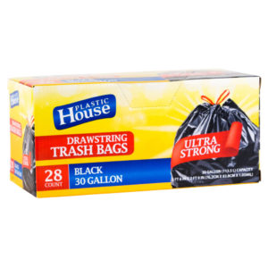 30Gal Drawstring Black Bag 28 Count