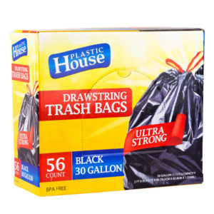30Gal Drawstring Black Bag 56 Count