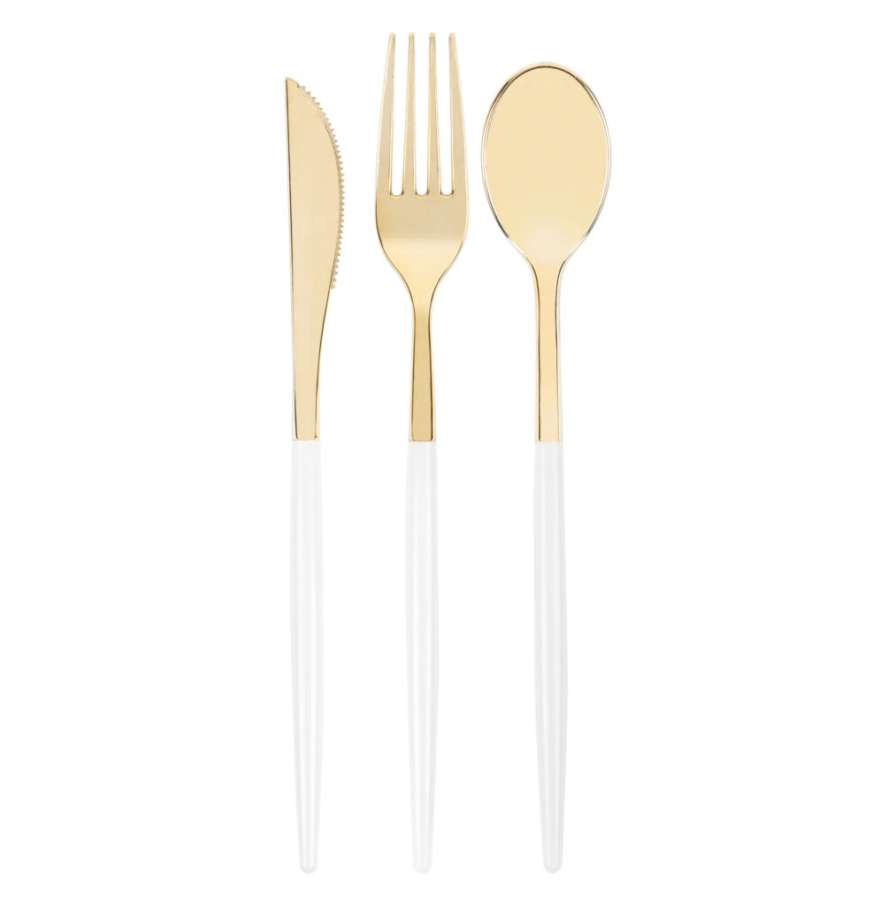 Chic Flatware Gold/White Combo (16 Forks + 8 Knives + 8 Spoons