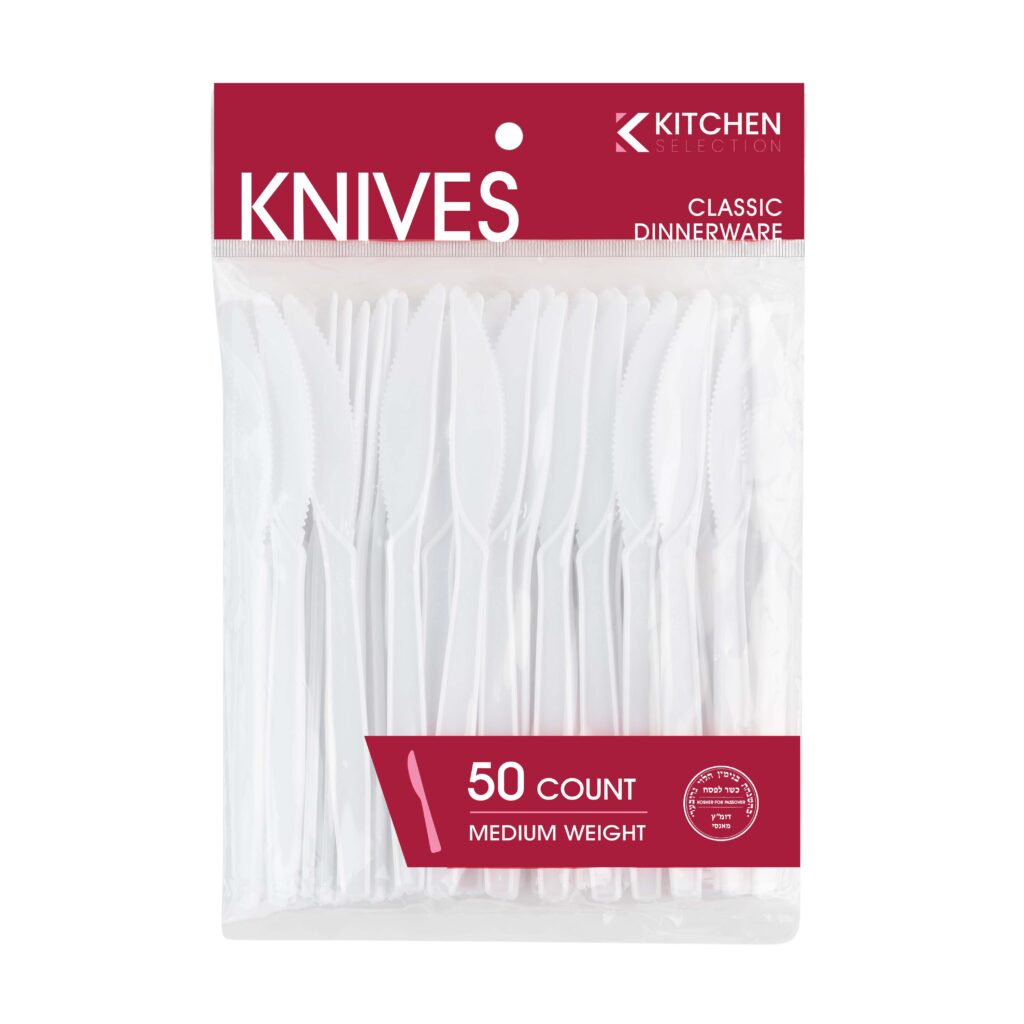 Basic Cutlery Collection, White Knives Medium Weight (50 Count)