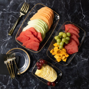 Alternative view of Organic Rectangle Trays Clear/Gold Rim