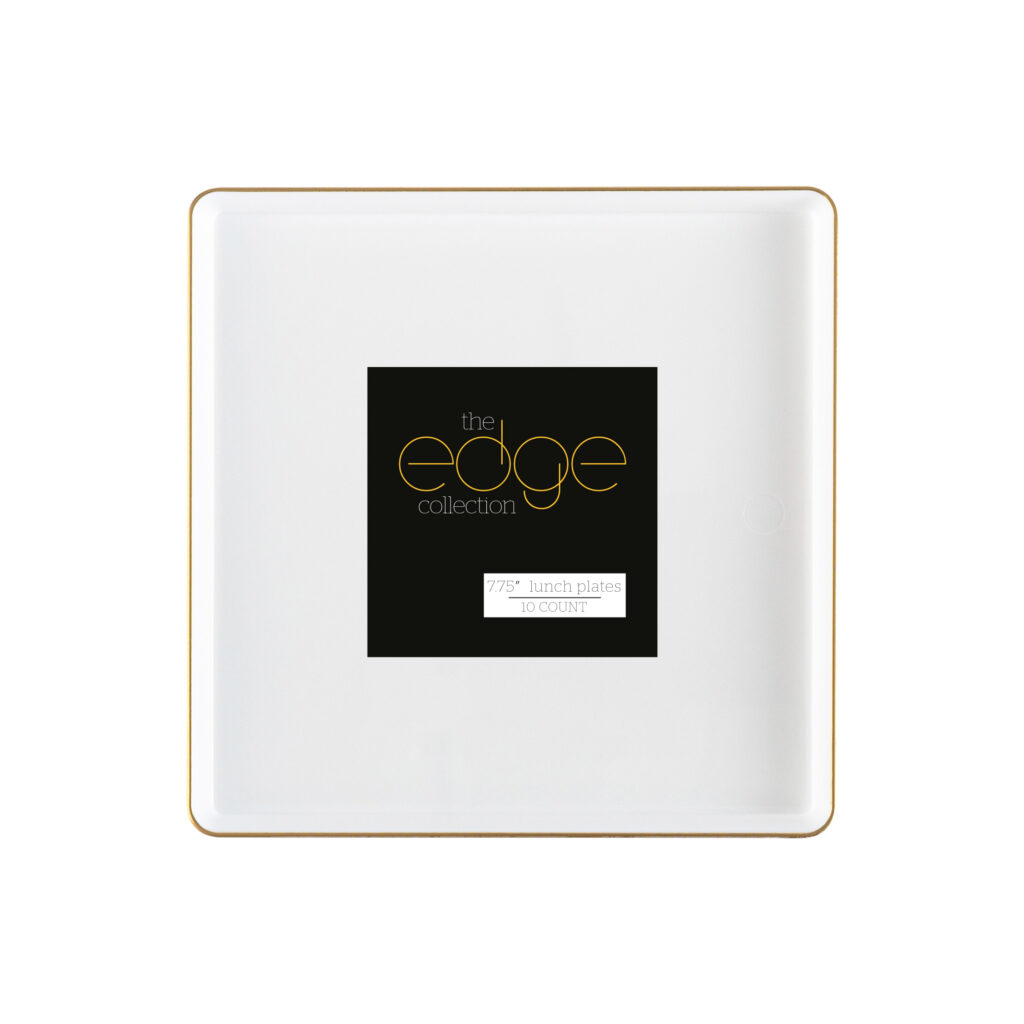 Square Edge 7.75" Plates White/Gold Rim