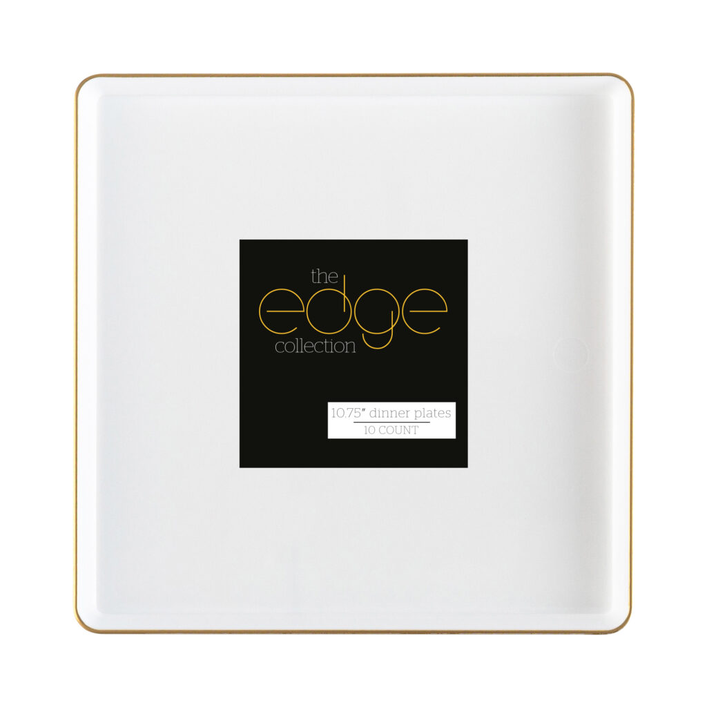 Square Edge 10.75" Plates White/Gold Rim