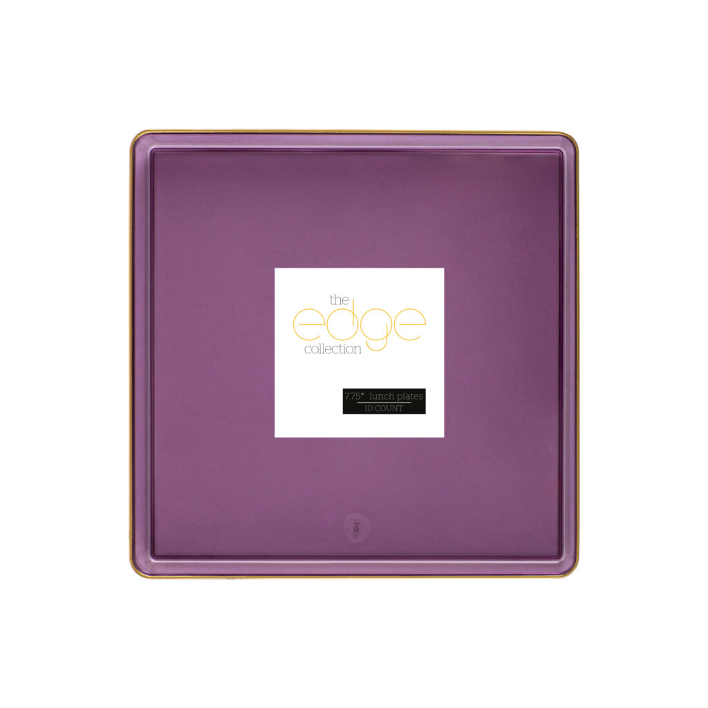 Square Edge 7.75" Plates Purple Transparent/Gold Rim