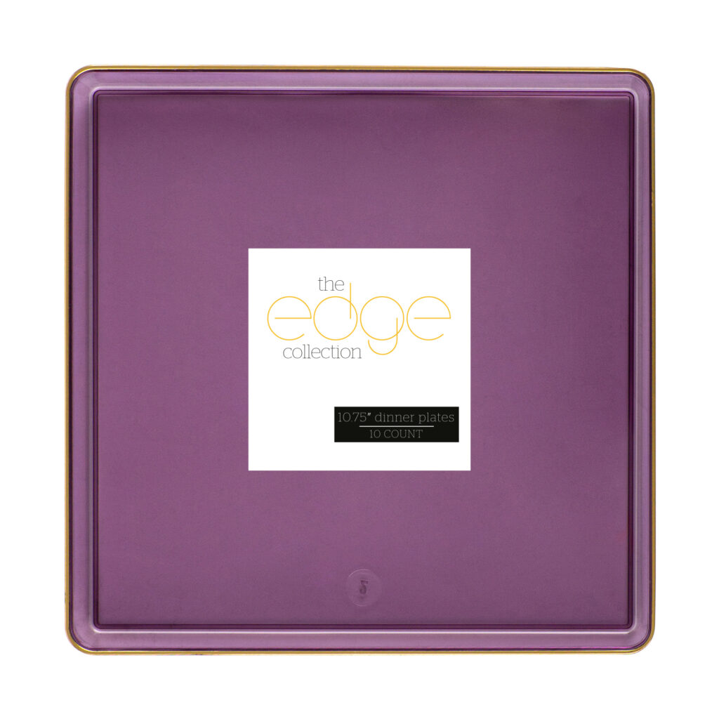 Square Edge 10.75" Plates Purple Transparent/Gold Rim