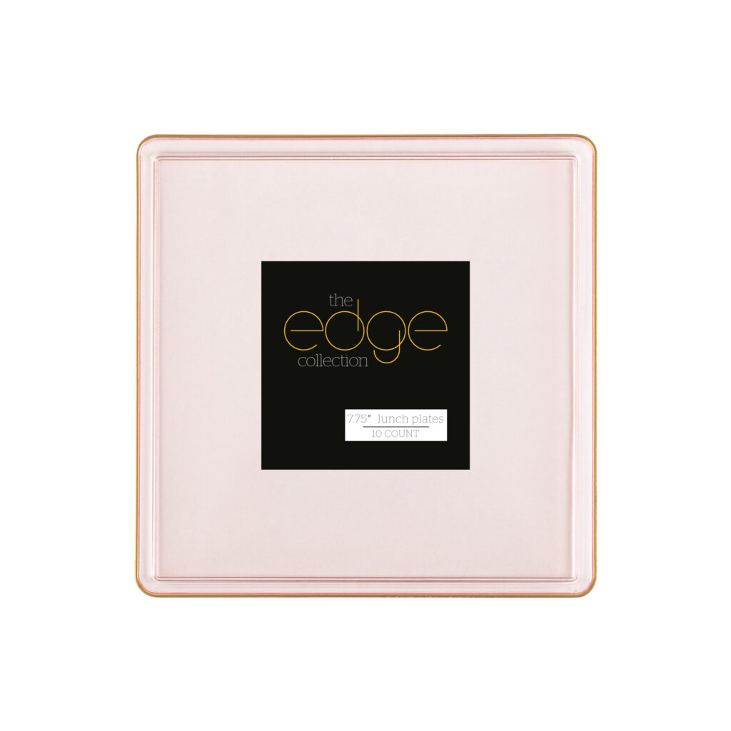 Square Edge 7.75" Plates Pink Transparent/Gold Rim