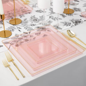 Alternative view of Square Edge 13" Chargers Pink Transparent/Gold Rim