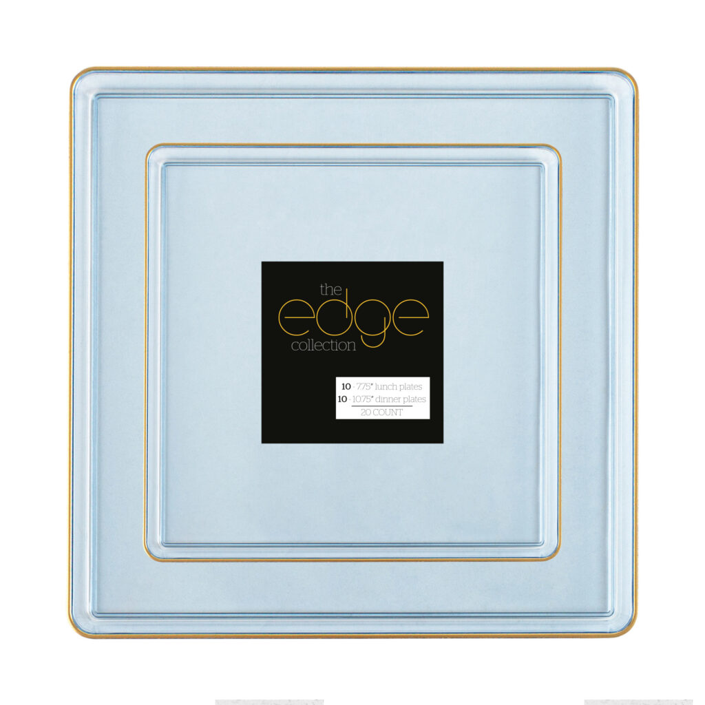 Square Edge Combo Plates Blue Transparent/Gold Rim 7.75" & 10.75"