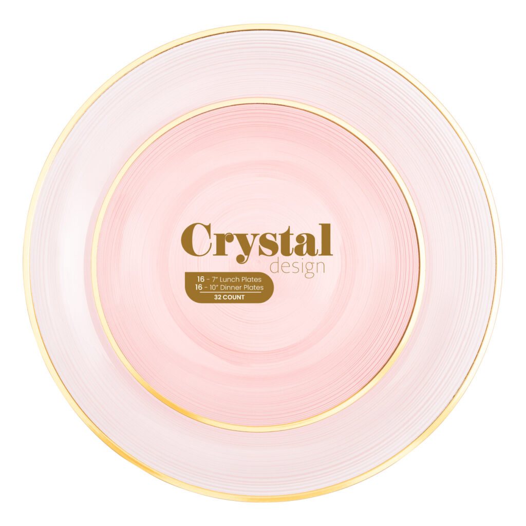Crystal Design Combo Plates (7" & 10") Pink Transparent with Gold Rim