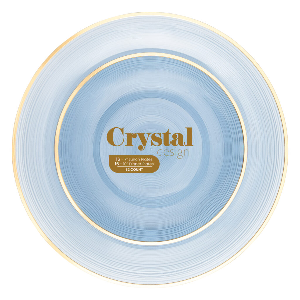 Crystal Design Combo Plates (7" & 10") Blue Transparent with Gold Rim
