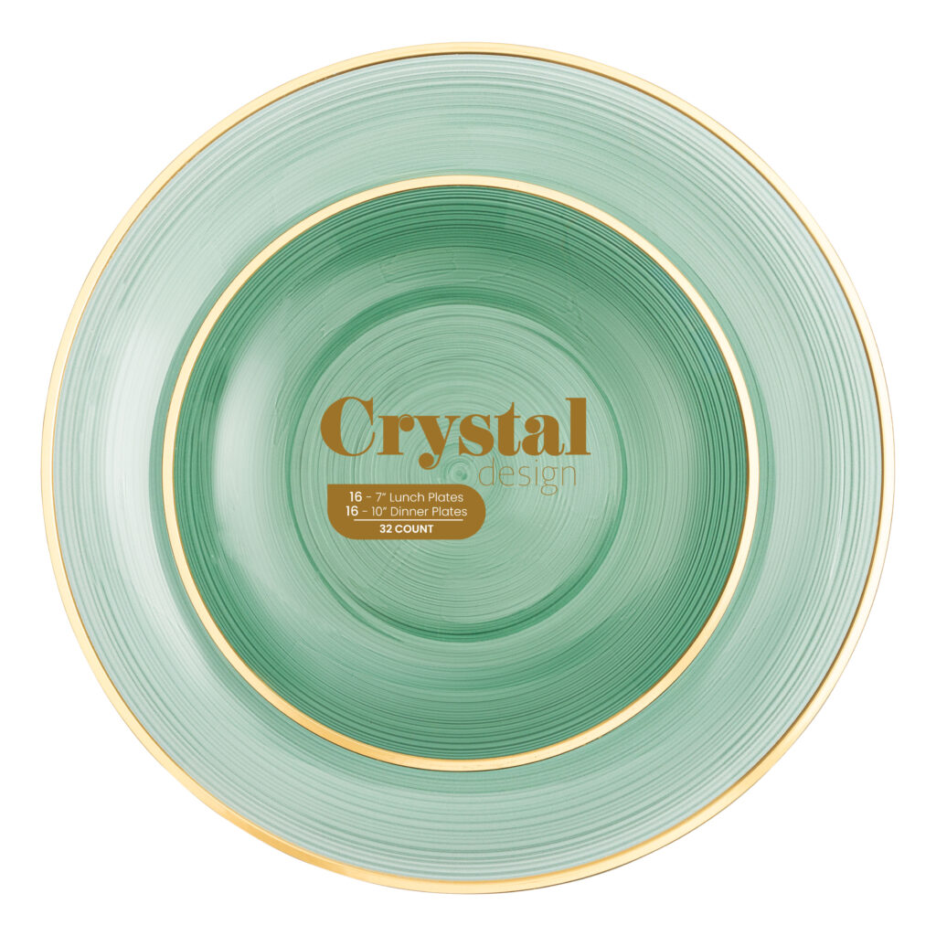 Crystal Design Combo Plates (7" & 10") Green Transparent with Gold Rim