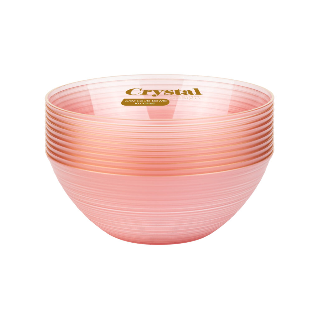 Crystal Design Bowls 12oz Pink Transparent with Gold Rim