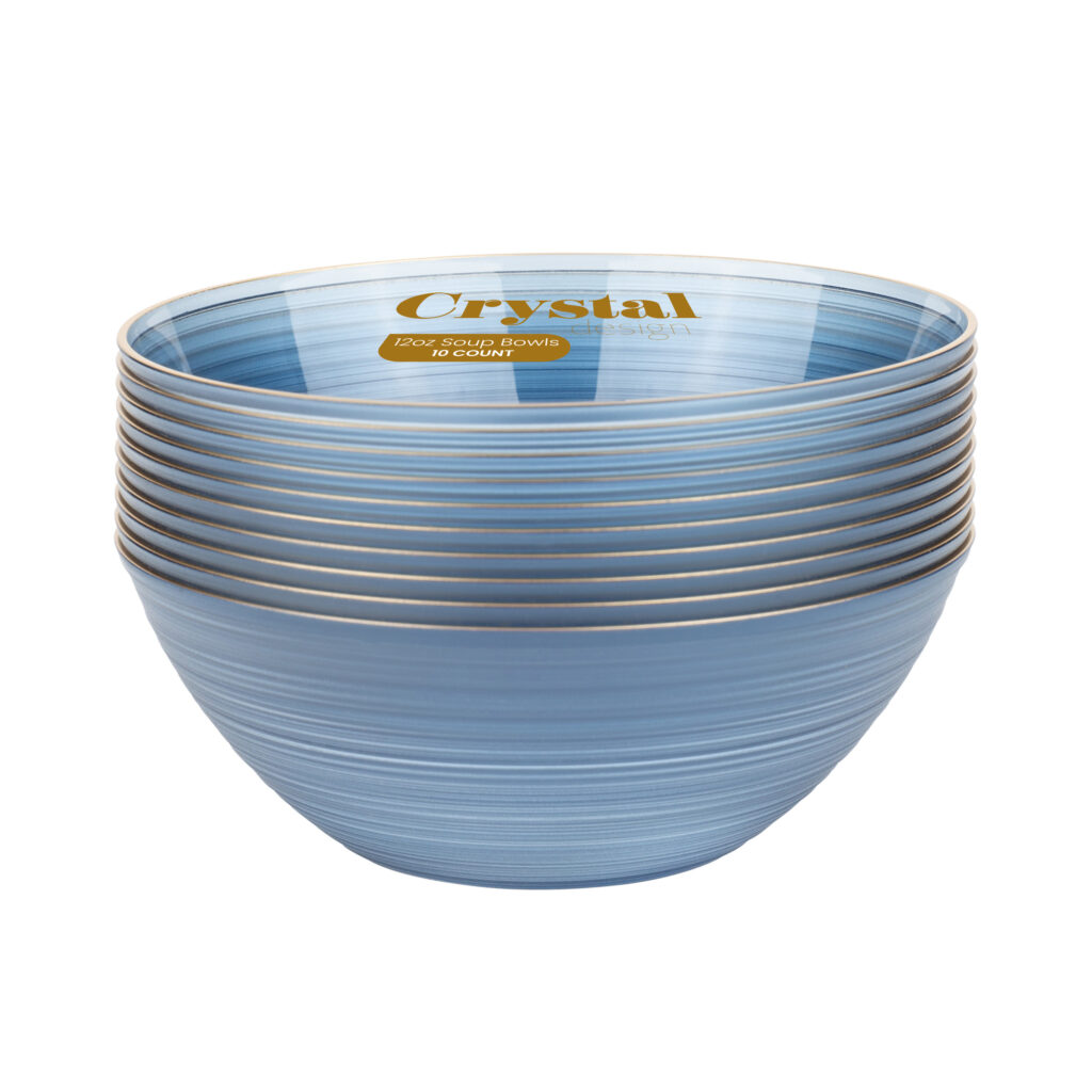 Crystal Design Bowls 12oz Blue Transparent with Gold Rim