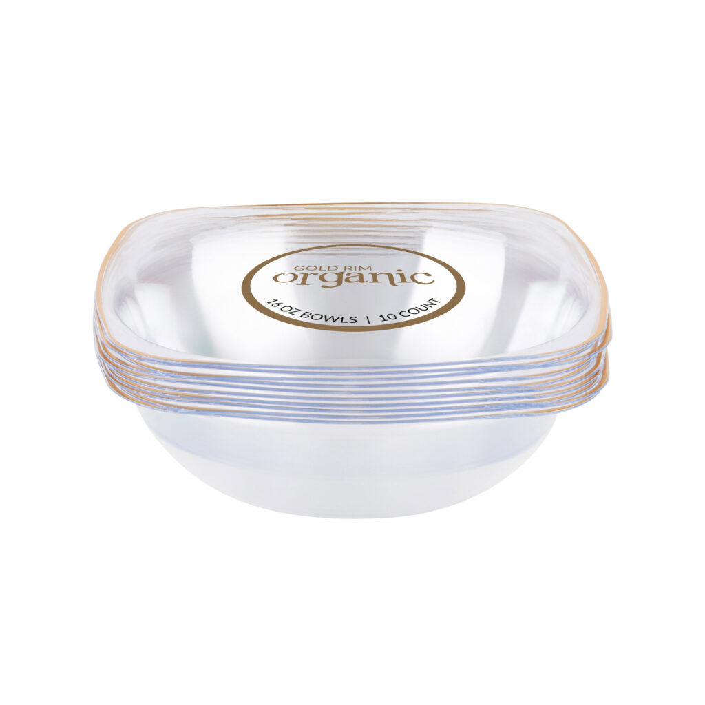 Organic Square Bowls 16oz Clear Gold Rim - Image 3