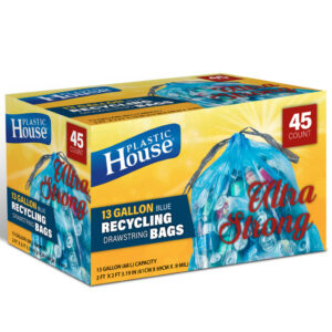13 Gal Blue Drawstring Recycling Garbage Bags