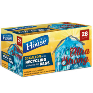 30 Gal Blue Drawstring Recycling Garbage Bags