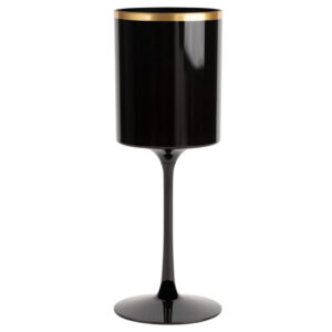 Square Wine Glass 14oz Black/Gold Rim