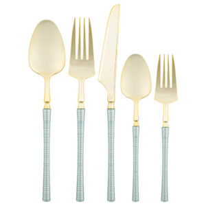 Ribbed Flatware Blue Pearl/Gold