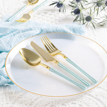 Alternative view of Ribbed Flatware Blue Pearl/Gold