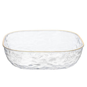 Hammered Square Bowl Clear/Gold Rim 96oz