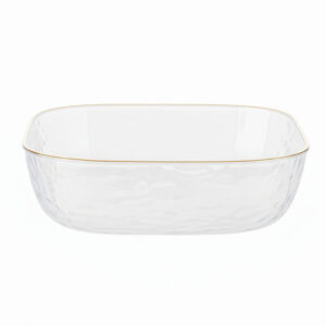 Hammered Square Bowl Pearl/Gold Rim 96oz