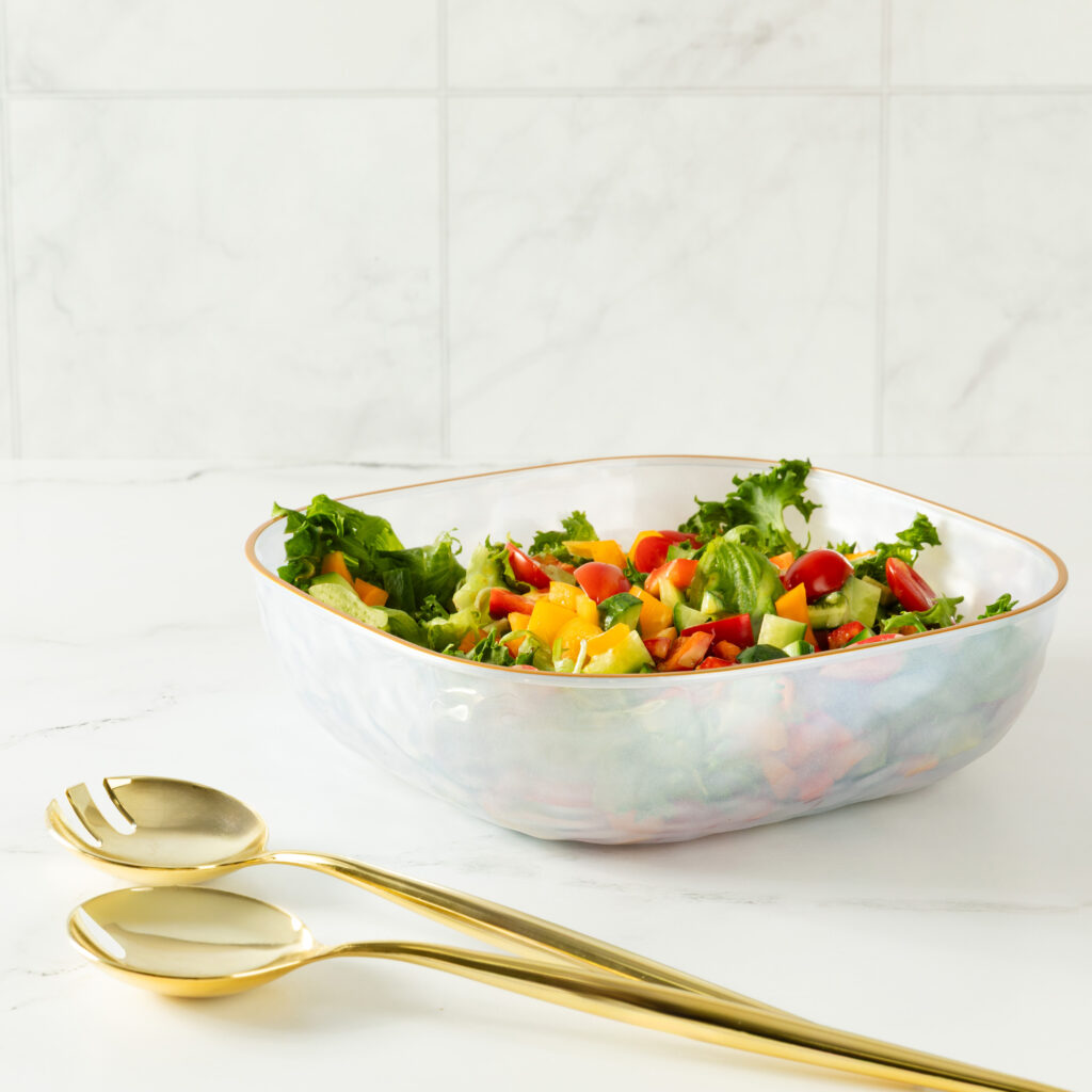 Hammered Square Bowl Pearl/Gold Rim 96oz - Image 2